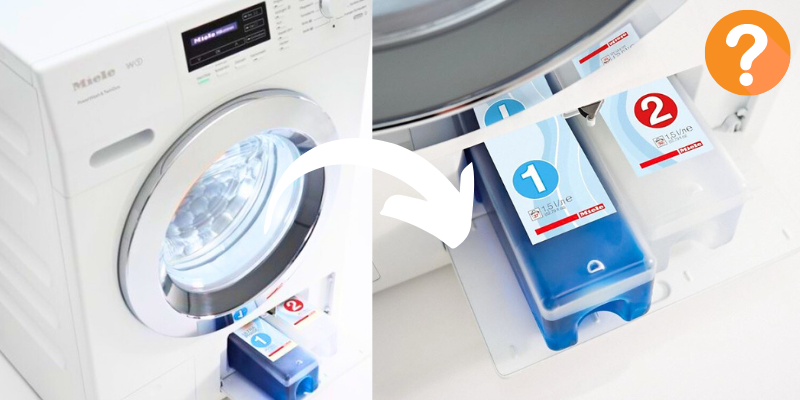 Miele Twinos dispensing system bottles being used