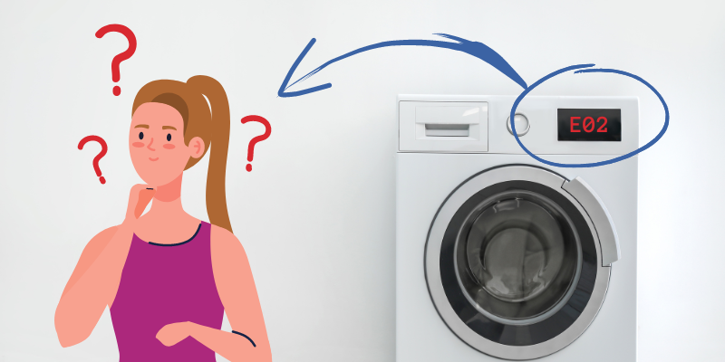 Hoover washing machine with the E02 error code displaying on the front
