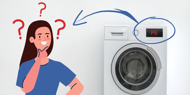 LG washing machine with the PE error code displayed